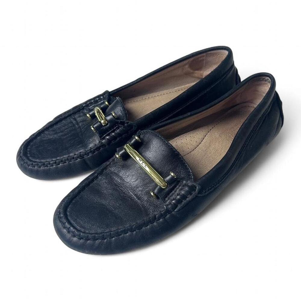 Lauren Ralph Lauren Black Leather Gold Horse Bit Loafer Driving Shoe Moccasin 7